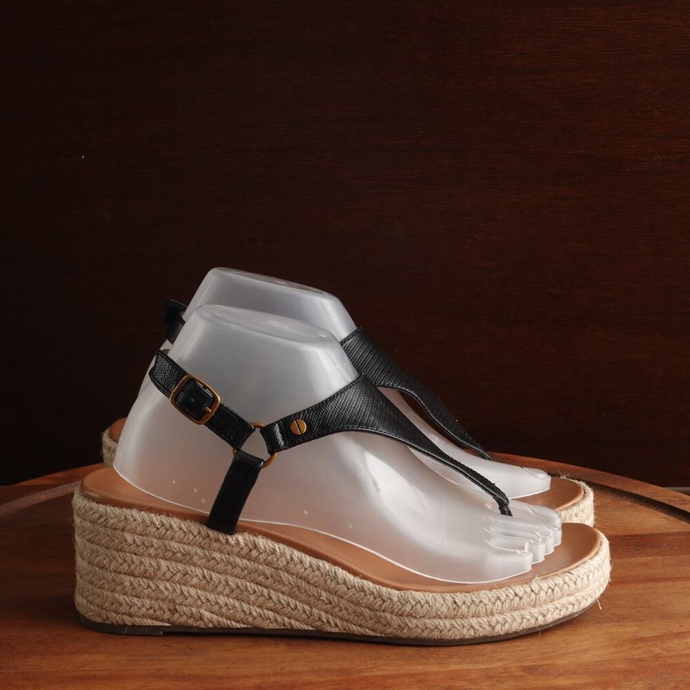 Vionic Sandals WMS SZ 9 BLK Kirra Wedge Thong Coastal Beach Leather Comfort Shoe